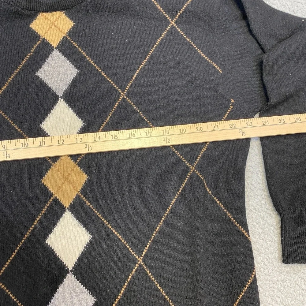 Harrods Knightsbridge Sweater Mens Medium Black Knit Wool Argyle Preppy Academia